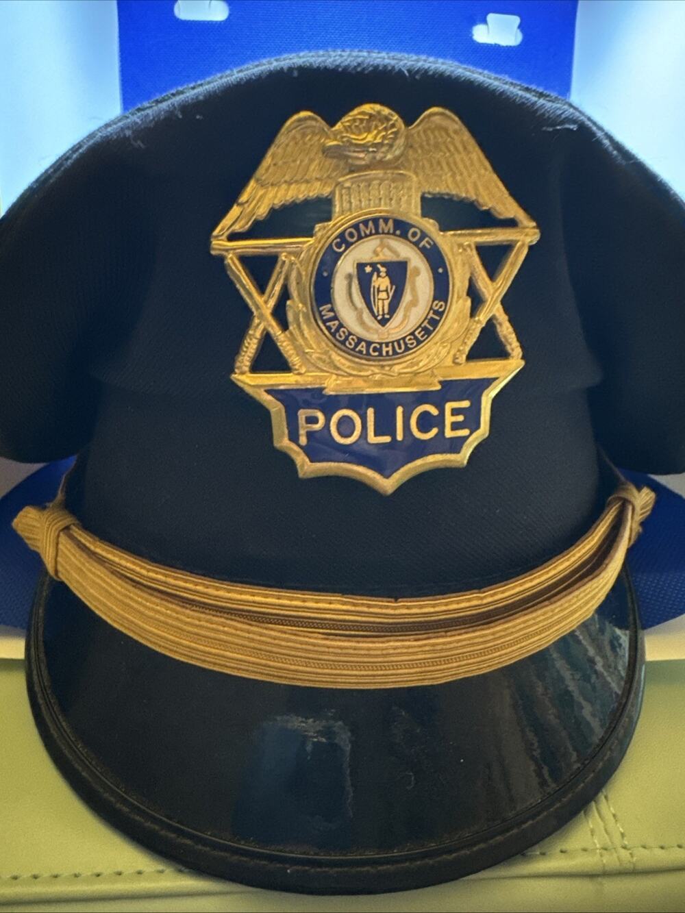 RARE Vintage State Of Massachusetts COMM OF Police Officer Black Hat Size 7 1/2